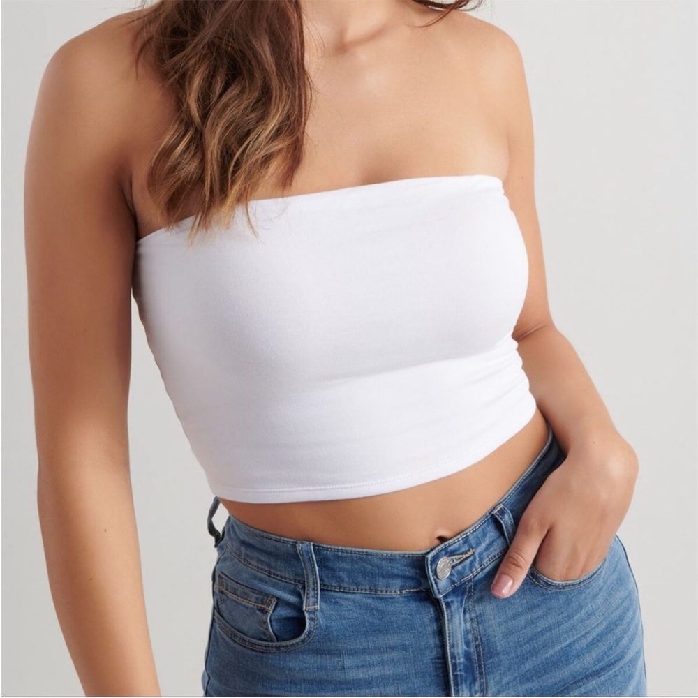 Garage White Strapless Tube Crop Top